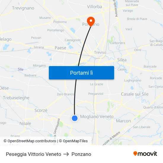Peseggia  Vittorio Veneto to Ponzano map