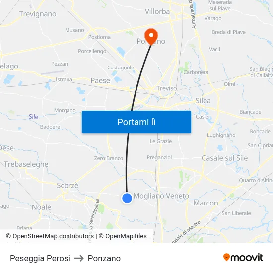 Peseggia Perosi to Ponzano map