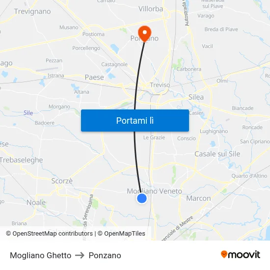 Mogliano Ghetto to Ponzano map