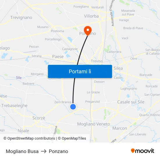 Mogliano Busa to Ponzano map