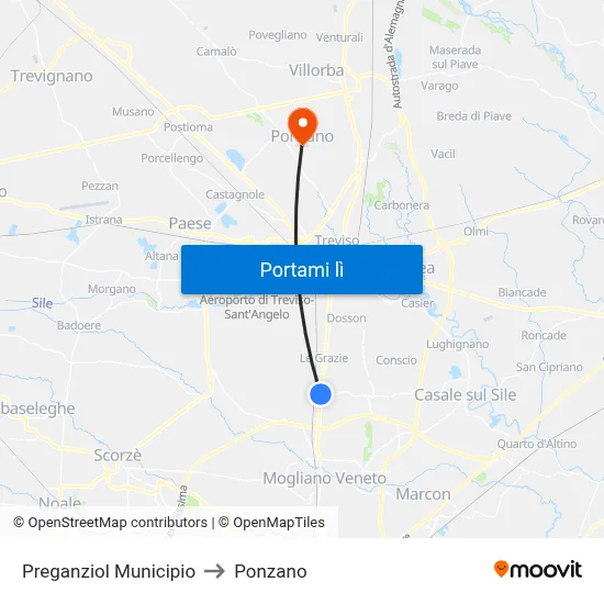 Preganziol Municipio to Ponzano map