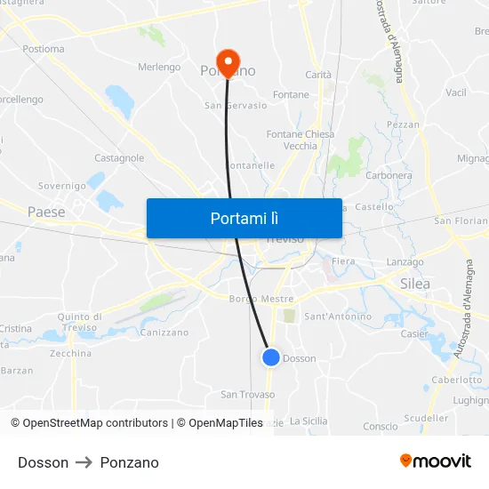 Dosson to Ponzano map
