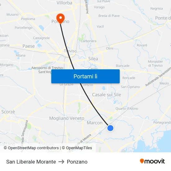 San Liberale Morante to Ponzano map