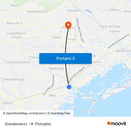 Giovannacci to Ponzano map