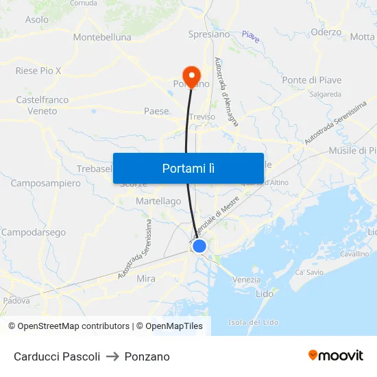 Carducci Pascoli to Ponzano map