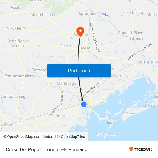 Corso Del Popolo Torino to Ponzano map