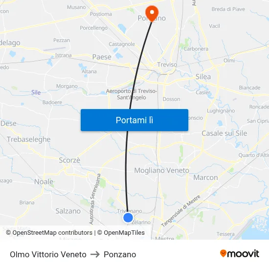 Olmo Vittorio Veneto to Ponzano map