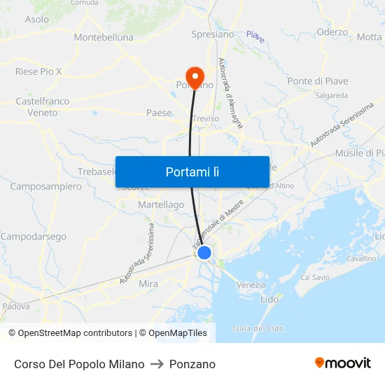Corso Del Popolo Milano to Ponzano map