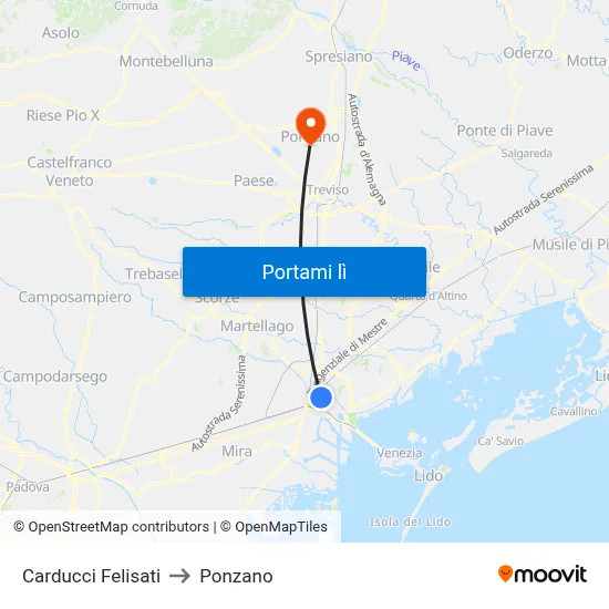Carducci Felisati to Ponzano map