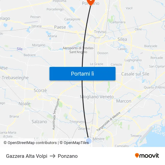 Gazzera Alta Volpi to Ponzano map