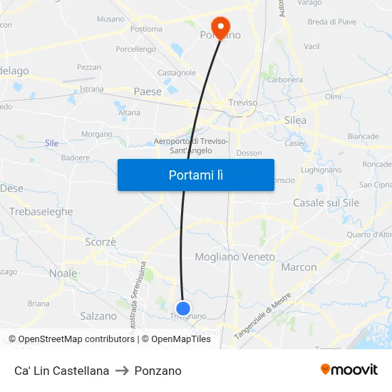 Ca' Lin Castellana to Ponzano map