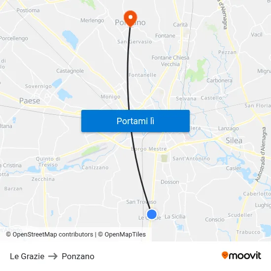 Le Grazie to Ponzano map
