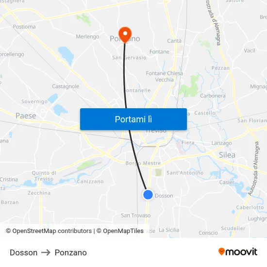 Dosson to Ponzano map