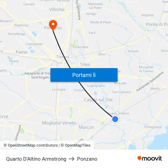 Quarto D'Altino Armstrong to Ponzano map