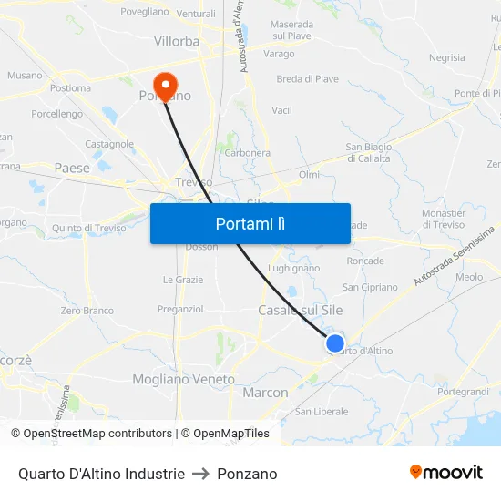 Quarto D'Altino Industrie to Ponzano map