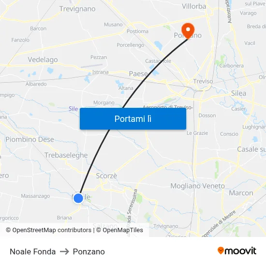 Noale Fonda to Ponzano map