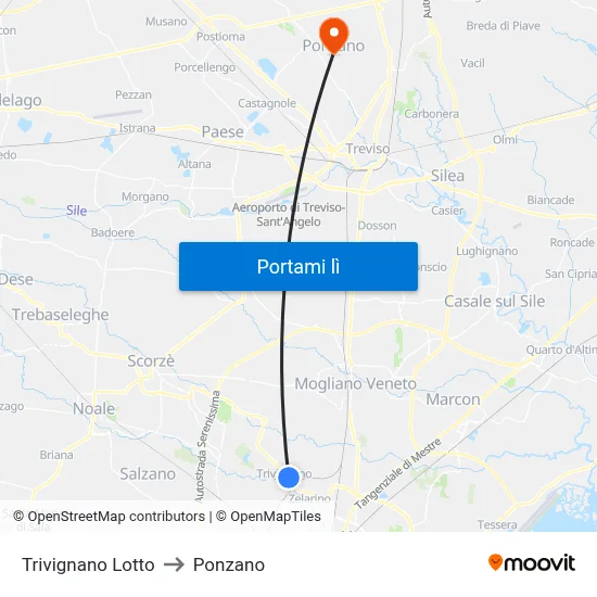 Trivignano Lotto to Ponzano map