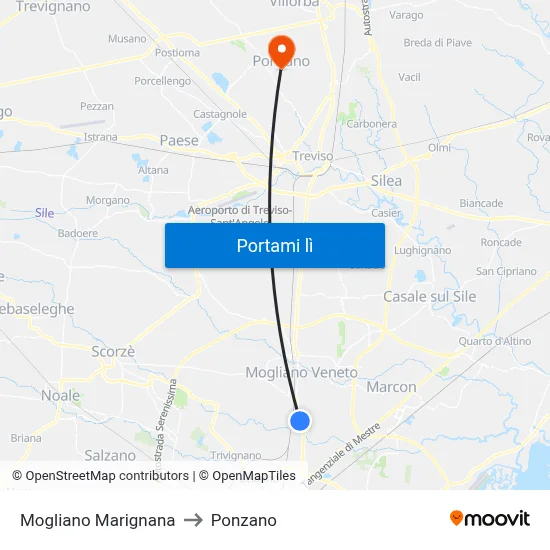 Mogliano Marignana to Ponzano map