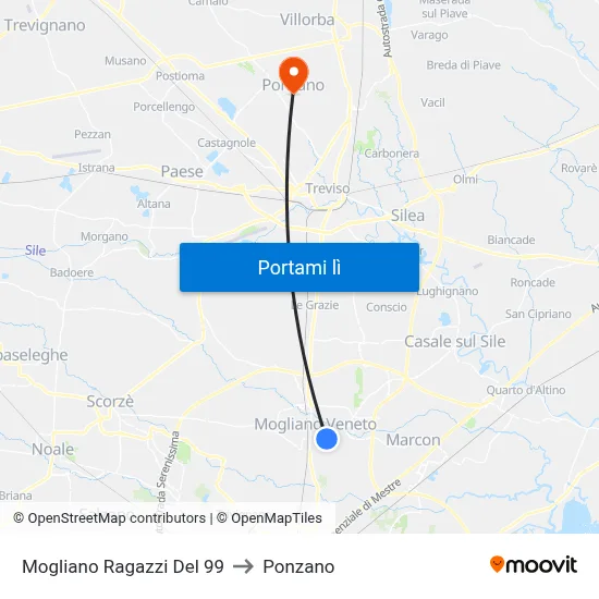 Mogliano Ragazzi Del 99 to Ponzano map