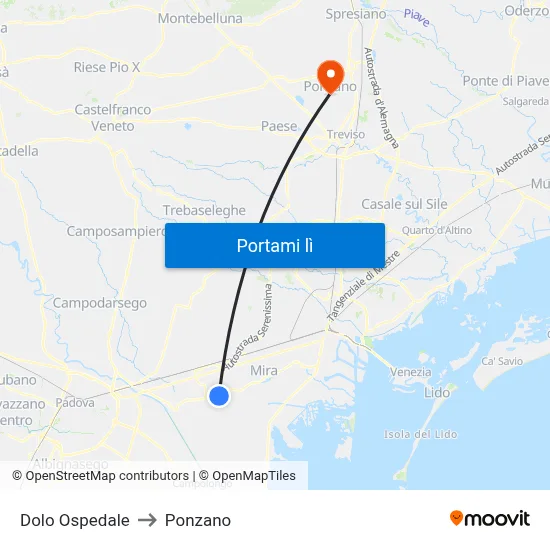 Dolo Ospedale to Ponzano map