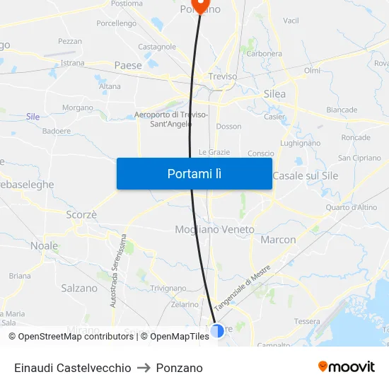Einaudi Castelvecchio to Ponzano map