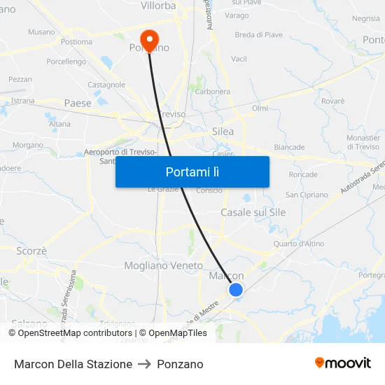 Marcon Della Stazione to Ponzano map