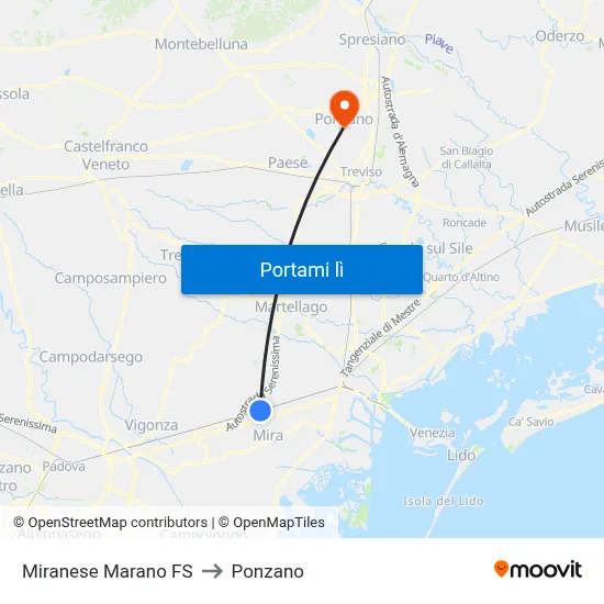 Miranese Marano FS to Ponzano map