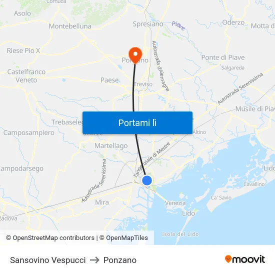 Sansovino Vespucci to Ponzano map