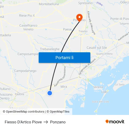 Fiesso D'Artico Piove to Ponzano map
