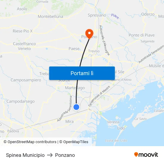 Spinea Municipio to Ponzano map