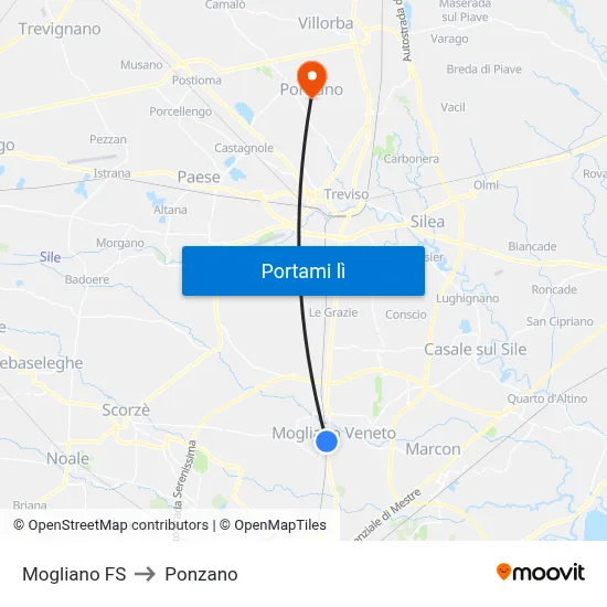 Mogliano FS to Ponzano map