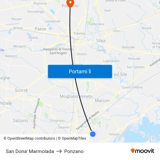 San Dona' Marmolada to Ponzano map