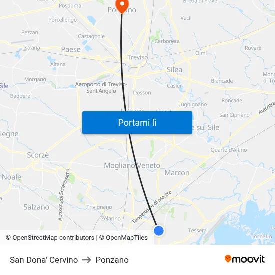 San Dona' Cervino to Ponzano map
