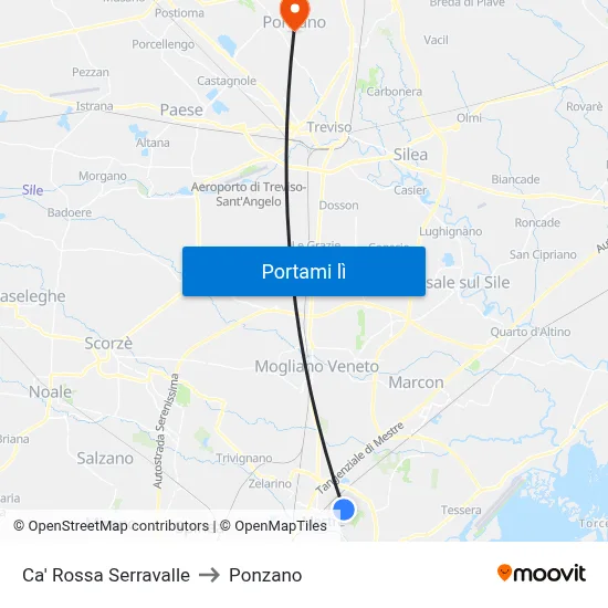 Ca' Rossa Serravalle to Ponzano map