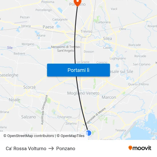 Ca' Rossa Volturno to Ponzano map