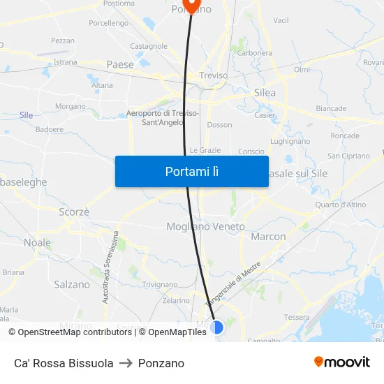 Ca' Rossa Bissuola to Ponzano map