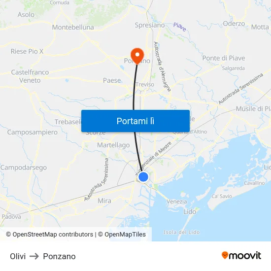 Olivi to Ponzano map