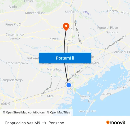 Cappuccina Vez M9 to Ponzano map