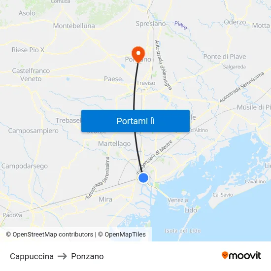 Cappuccina to Ponzano map