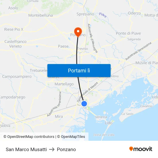 San Marco Musatti to Ponzano map