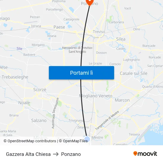 Gazzera Alta Chiesa to Ponzano map