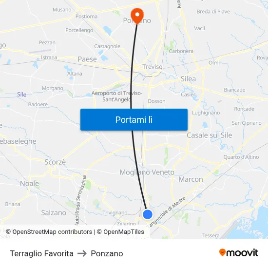 Terraglio Favorita to Ponzano map