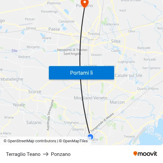 Terraglio Teano to Ponzano map
