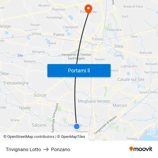 Trivignano Lotto to Ponzano map