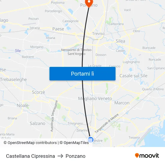 Castellana Cipressina to Ponzano map
