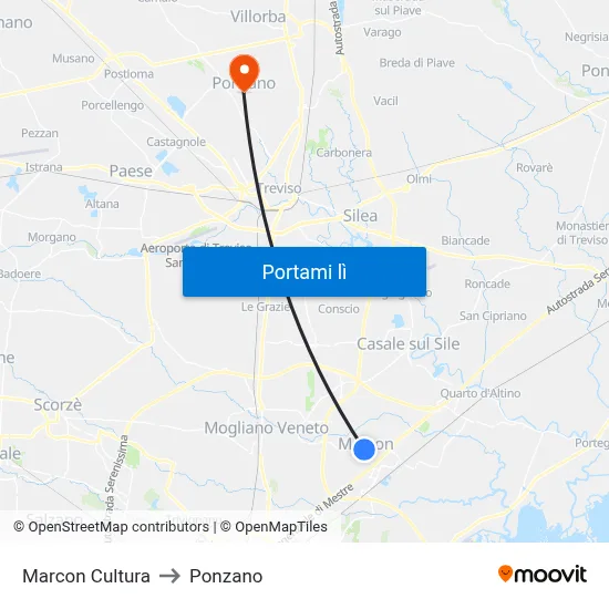 Marcon  Cultura to Ponzano map