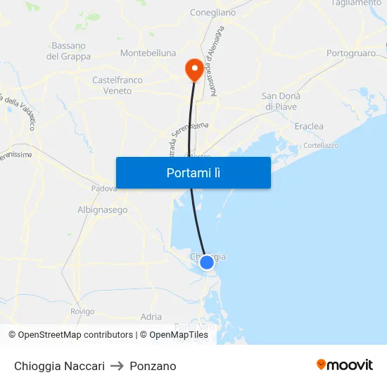 Chioggia Naccari to Ponzano map