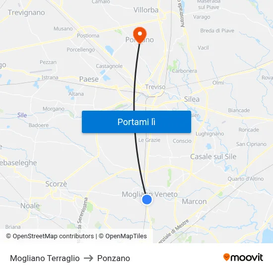 Mogliano Terraglio to Ponzano map