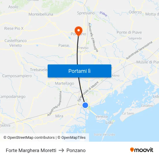 Forte Marghera Moretti to Ponzano map