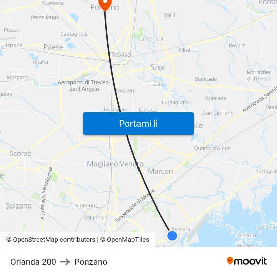 Orlanda 200 to Ponzano map